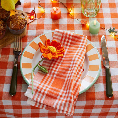 Orange & White Fabric Gingham Napkins/Tea Towels | 2 Pack |