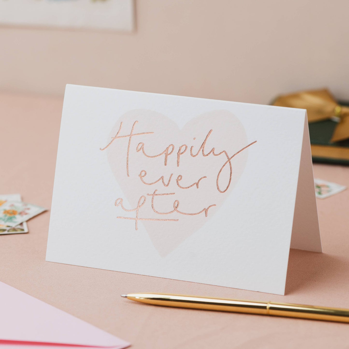 Happily Ever After Pink Heart Foil Wedding Card: Naked