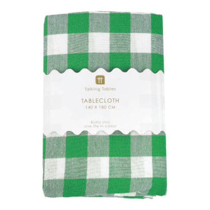 Green & White Fabric Gingham Tablecloth | Spring | Summer |