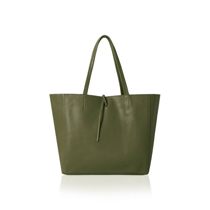 Italian Handmade Genuine Leather Oversized Tote Bag - Olive Green