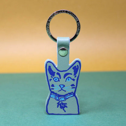 Tabby Cat | Leather Key Ring | Gold Plated: Orange