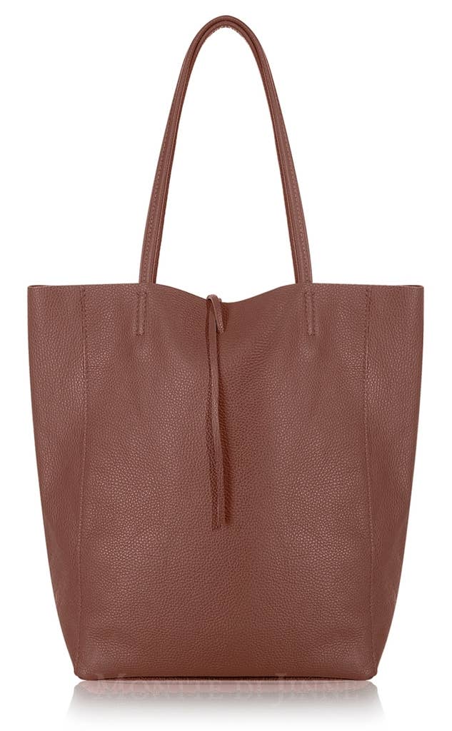 Italian Genuine Leather Large Shopper Tote Shoulder Handbag: Olive Green