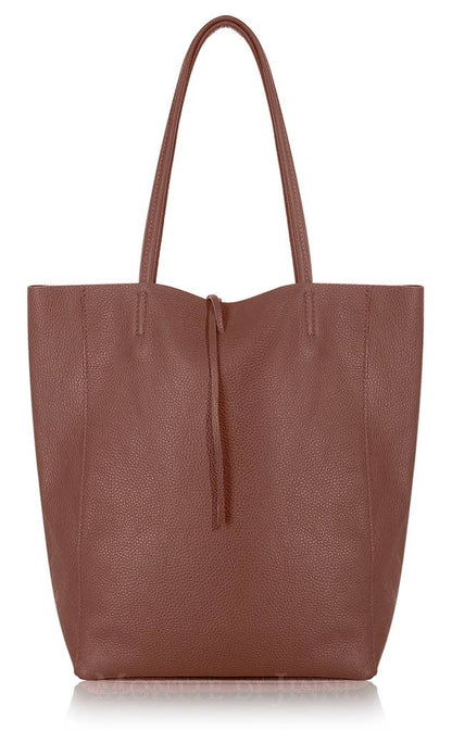 Italian Genuine Leather Large Shopper Tote Shoulder Handbag: Olive Green