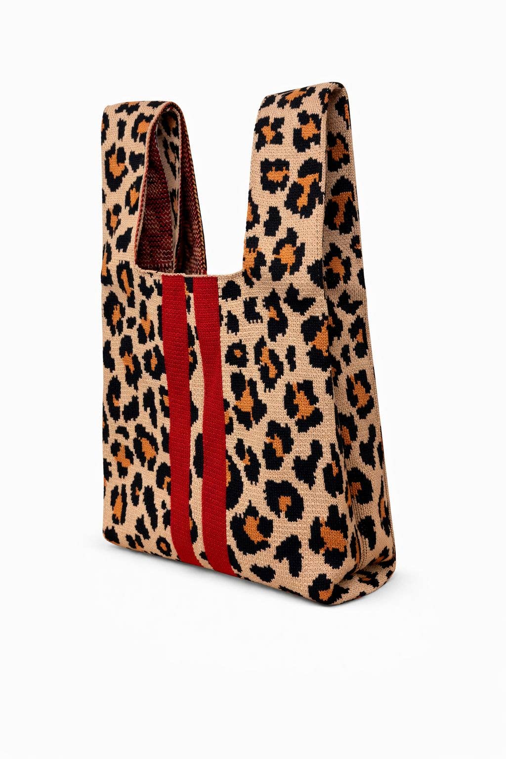 Scarlet Stripe Leopard Knitted bag - Leopard pattern / Medium