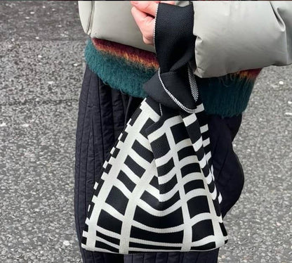 Graphic Grid Knitted Bag - Small