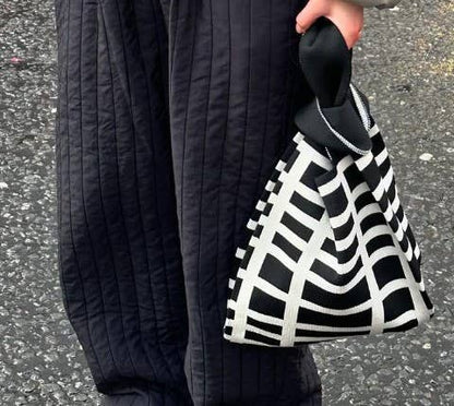 Graphic Grid Knitted Bag - Small