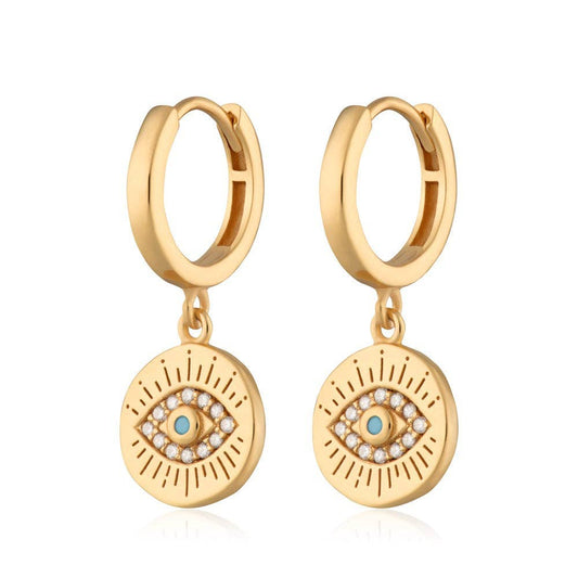 Evil Eye Charm Hoop Earrings: 18k Gold Plated Sterling Silver