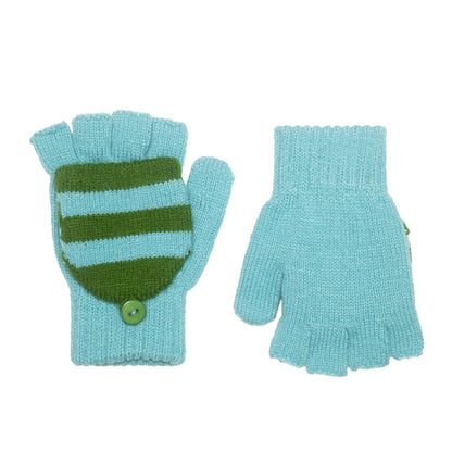 Cosy Striped Knitted Gloves Green - 7-10 Years