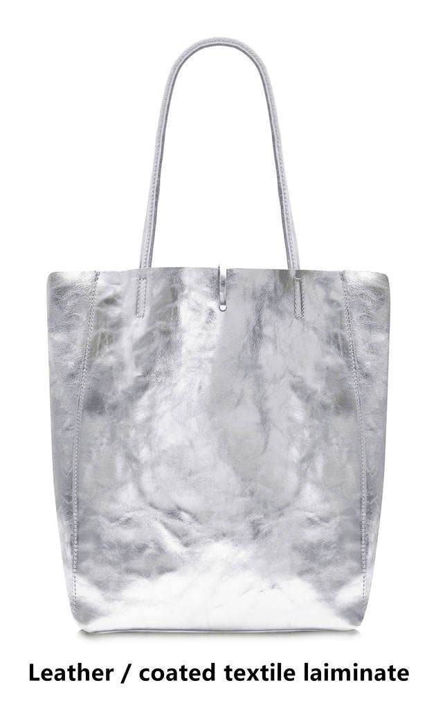 Italian Genuine Leather Large Shopper Tote Shoulder Handbag: Silver