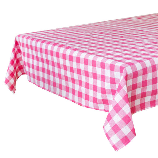 Raspberry & White Fabric Gingham Tablecloth | Summer |