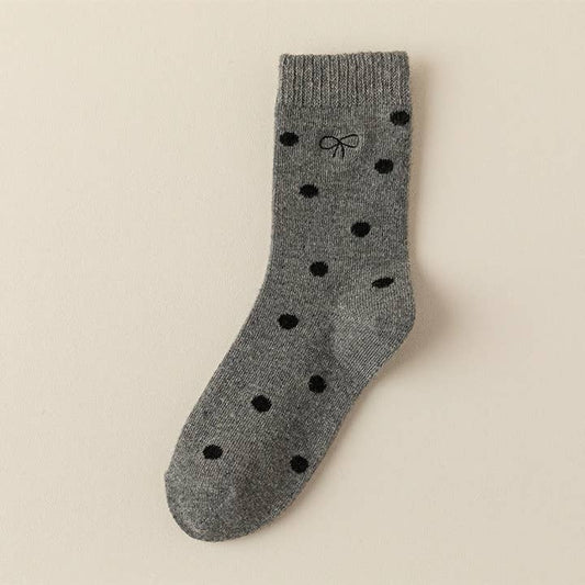 Womens Polka Dot Winter Wool Crew Socks - Light Grey