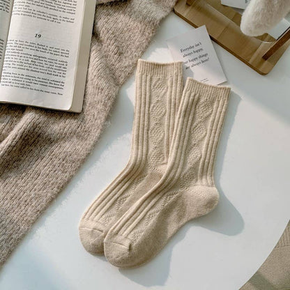 Warm Socks - Knitted Cashmere Crew Cozy Socks For Women: Dark khaki