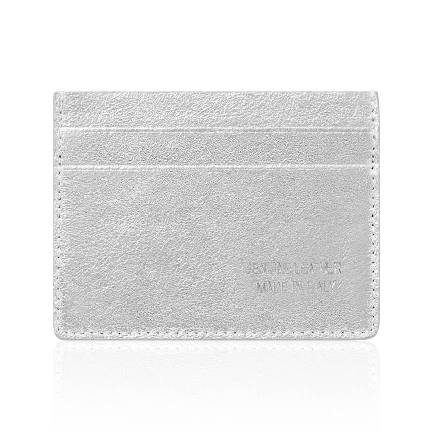 Italian Handmade Genuine Leather Dual-Sided Cardholder: Silver
