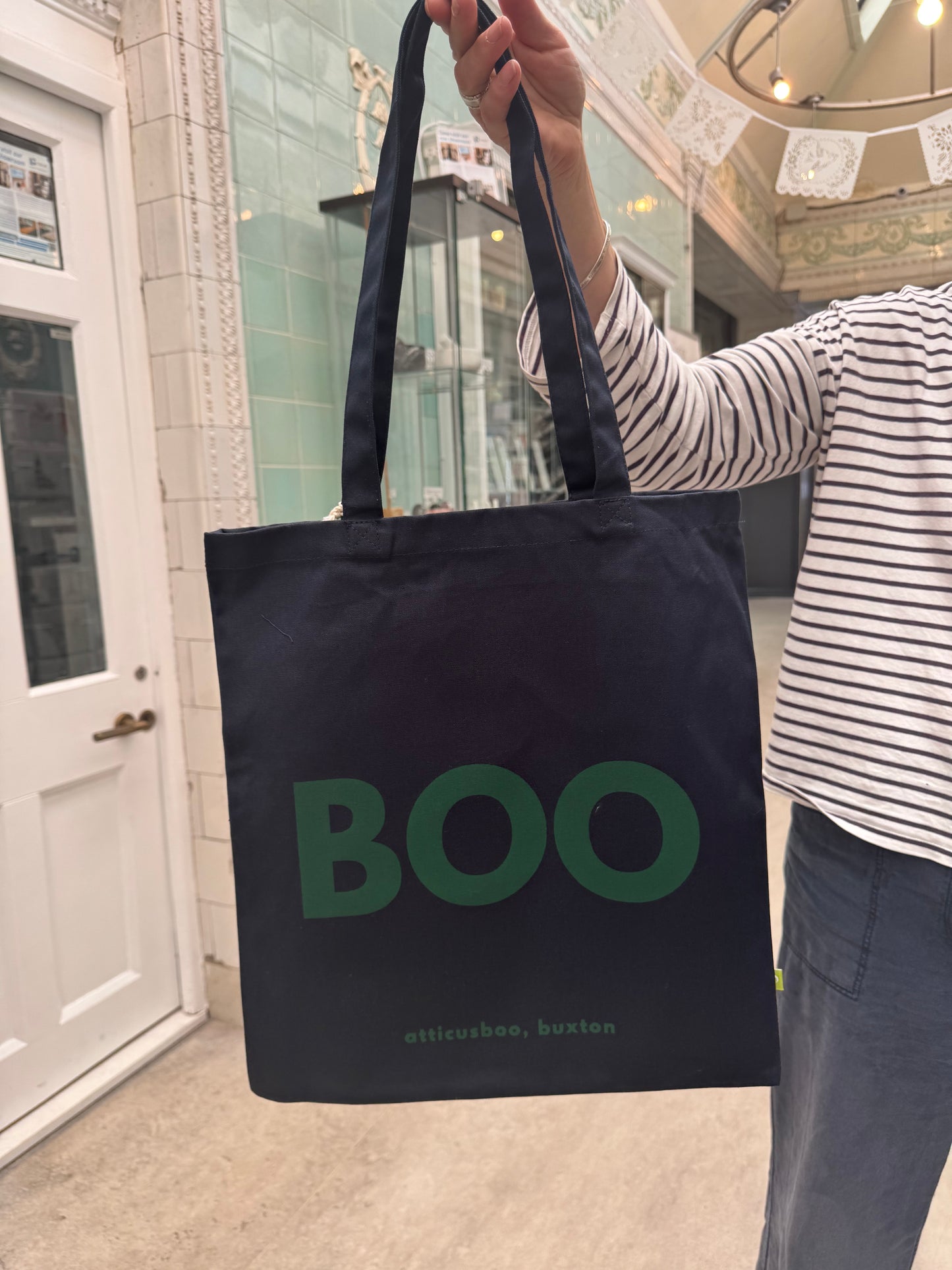 BOO tote bag - Green on Navy