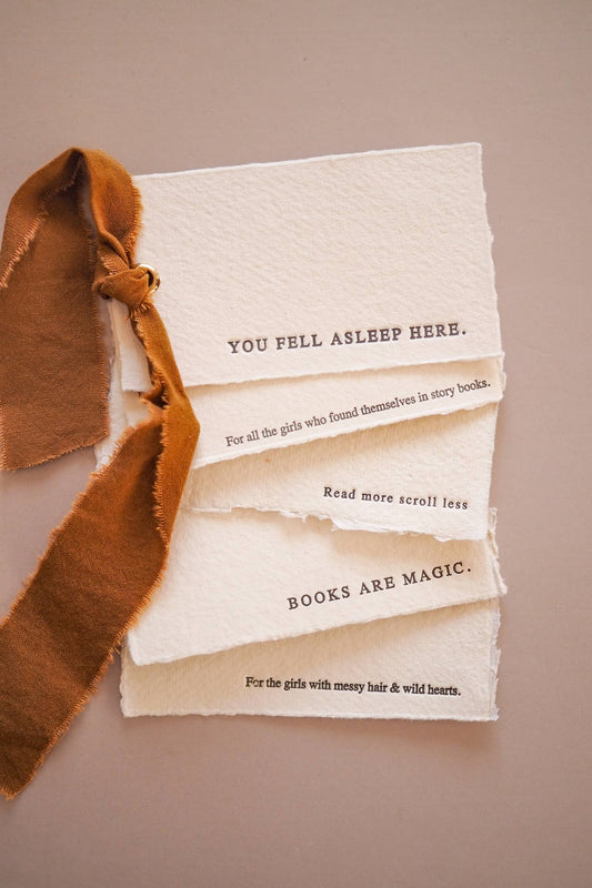 Letter press book mark: YOU FELL ASLEEP HERE