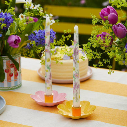 Coloured Enamel Flower Shaped Candle Holders | Summer Decor |