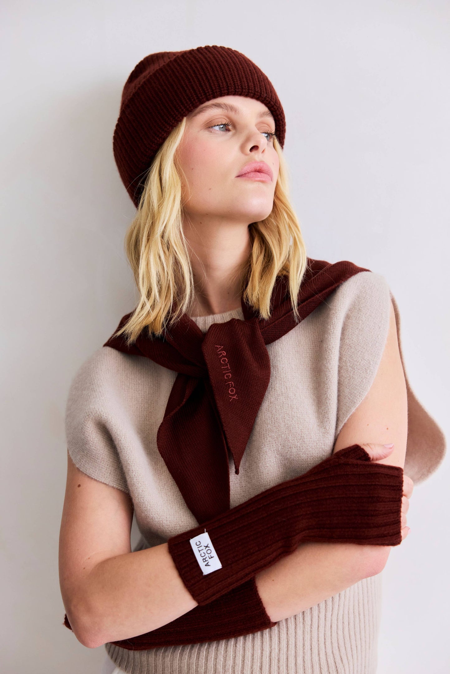 Merino Wool Triangle Scarf - Dark Walnut Brown - AW25
