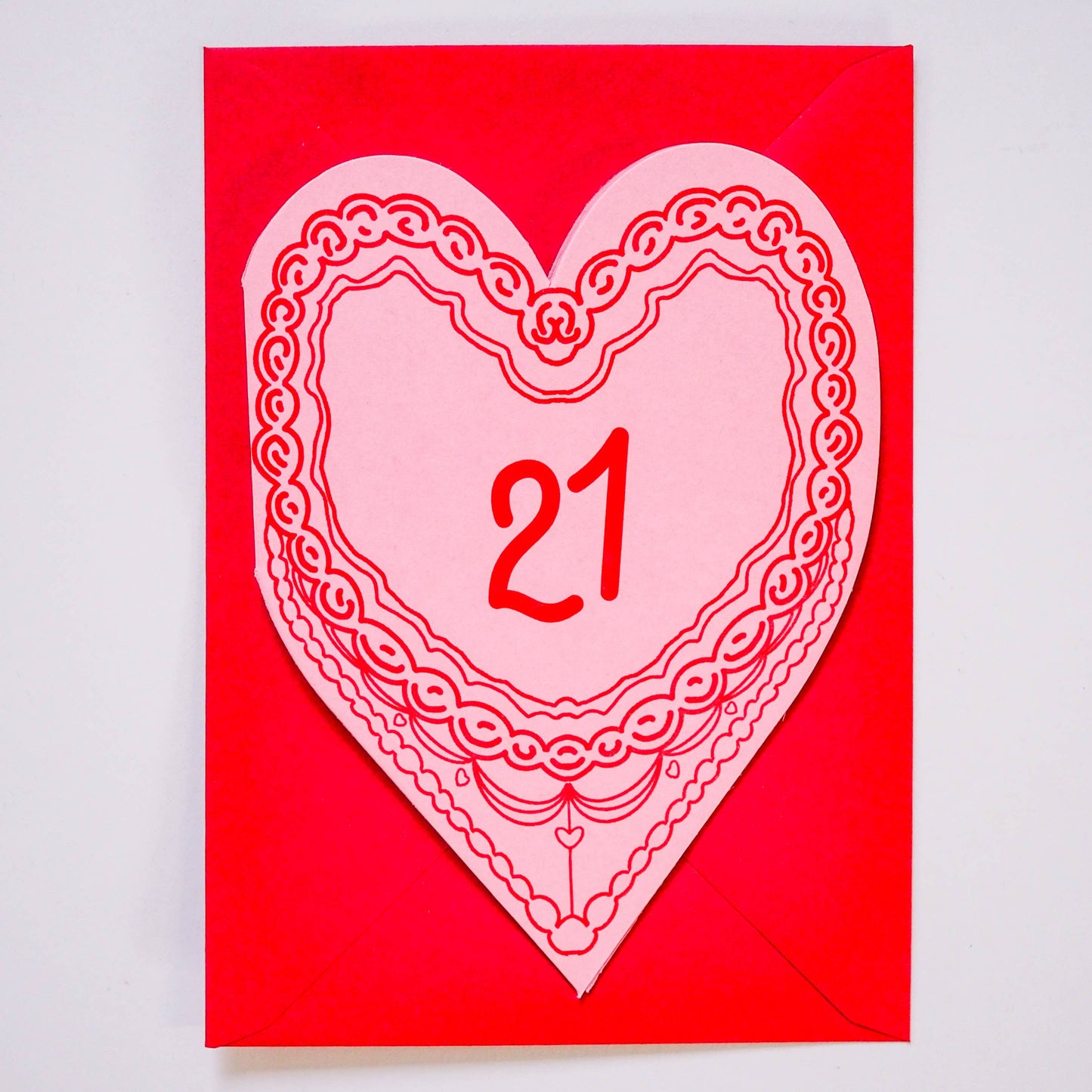 21 Birthday cake heart card