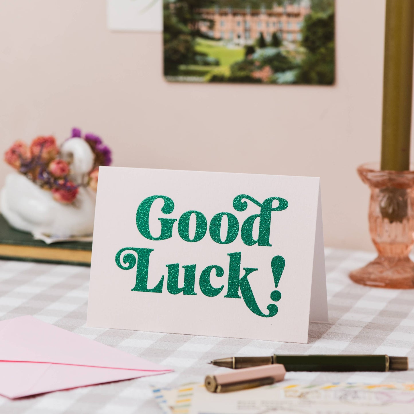 'Good Luck' Card with Biodegradable Glitter: Cellophane