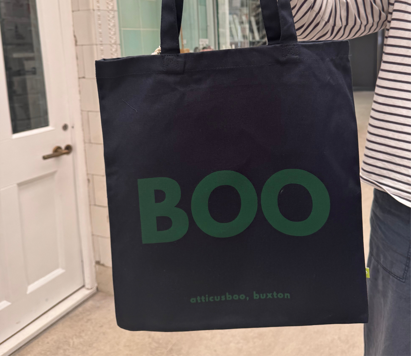 BOO tote bag - Green on Navy