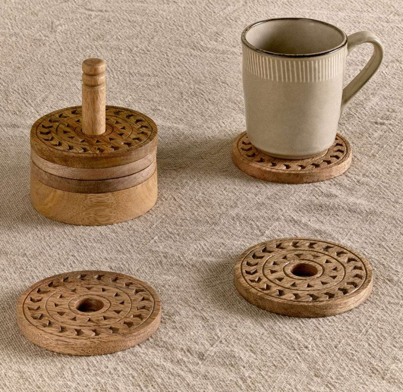 Anali Mango Wood Coasters - Natural - Set of 6
