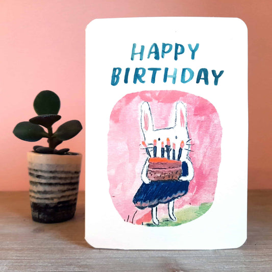 Happy Birthday Bunny Cake Card