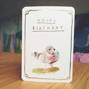 Gold Birthday Pigeon Card x 6