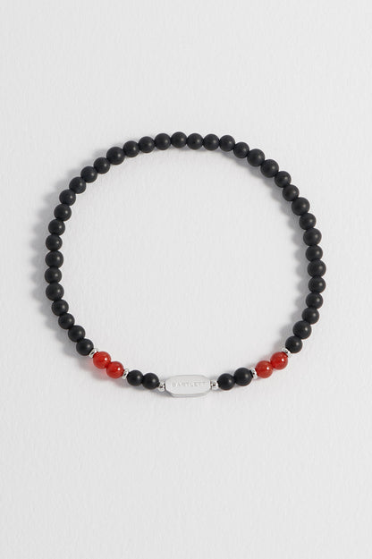 Men's Black Onyx Bracelet With Red Agate Accent