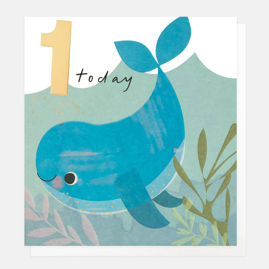 Blue Whale 1st Birthday Card