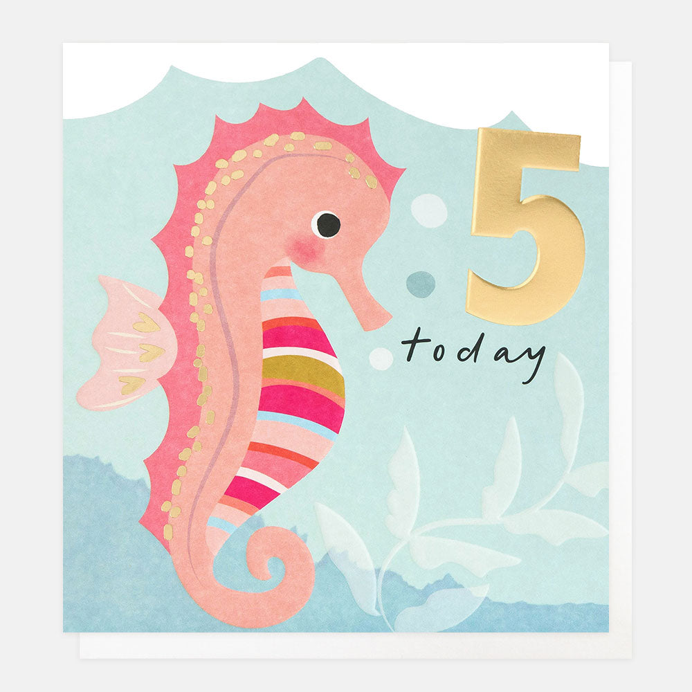 Pink Seahorse 5th Birthday Card