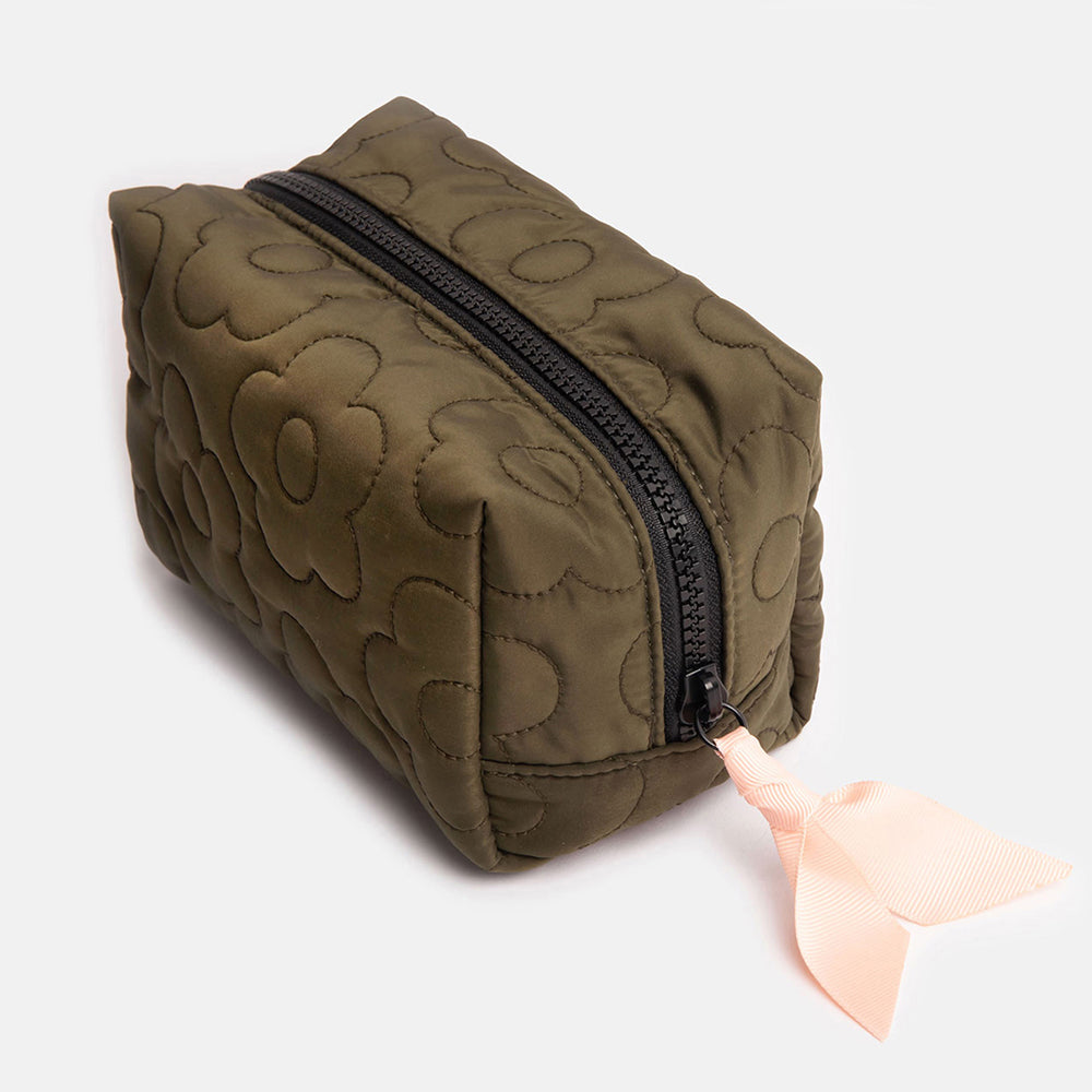 Khaki Flower Quilt Cube Cosmetic Bag