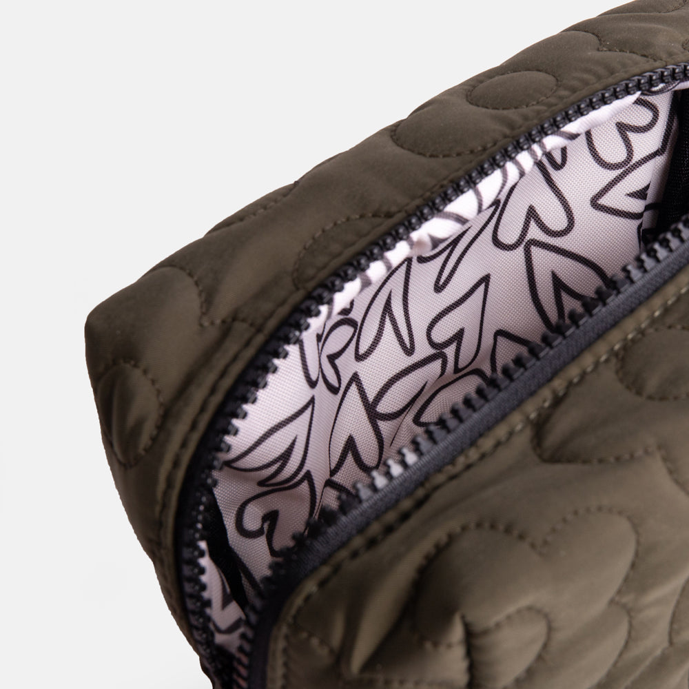 Khaki Flower Quilt Cube Cosmetic Bag