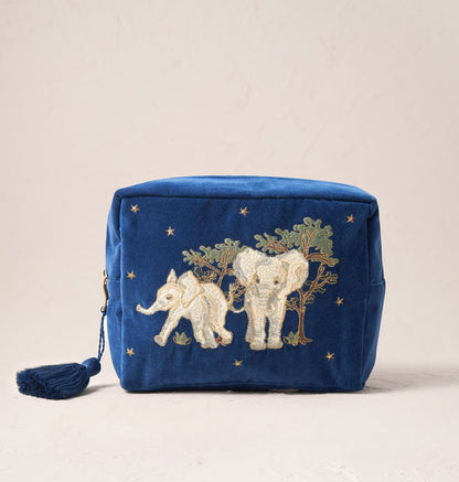 Baby Elephant Conservation Wash Bag - Navy Velvet