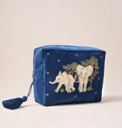Baby Elephant Conservation Wash Bag - Navy Velvet