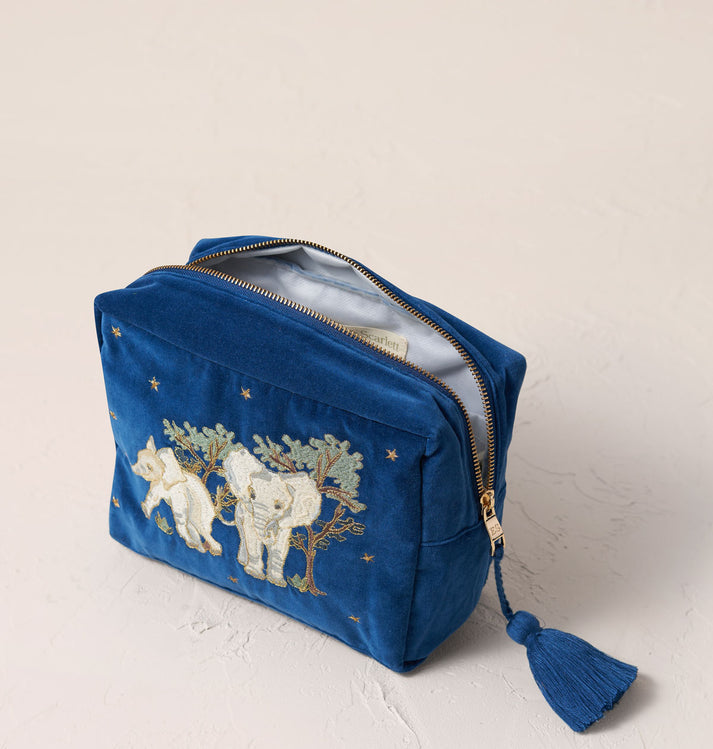 Baby Elephant Conservation Wash Bag - Navy Velvet