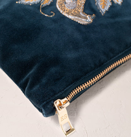 Botanical Birds Mini Pouch - Ink Blue