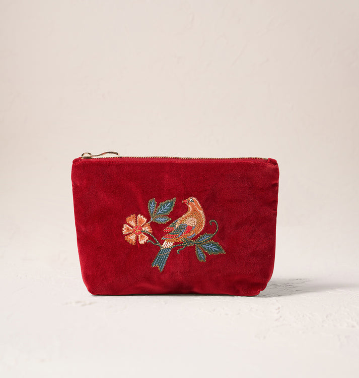 Botanical Birds Mini Pouch - Rouge