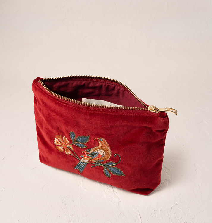 Botanical Birds Mini Pouch - Rouge