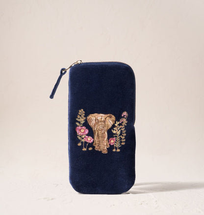 Botanical Elephant Glasses Case - Navy Velvet