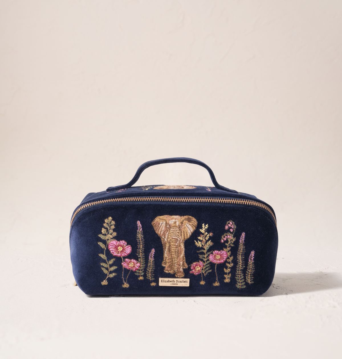 Botanical Elephant Open Flat Makeup Bag - Navy Velvet