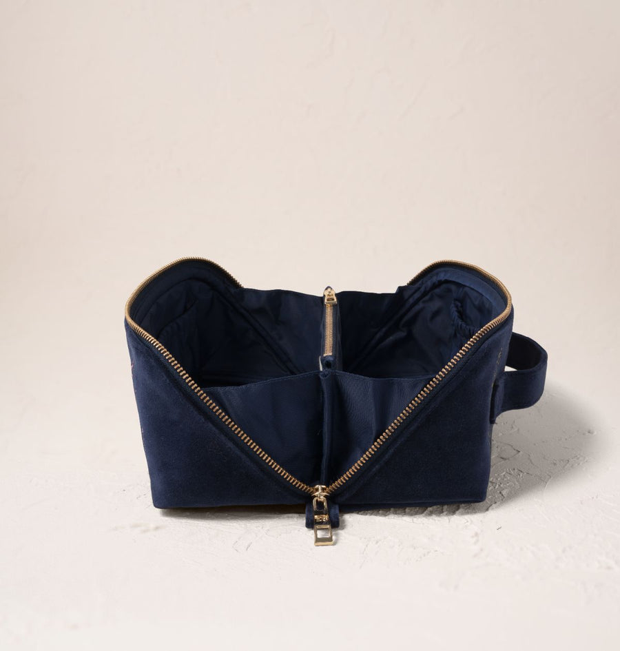 Botanical Elephant Open Flat Makeup Bag - Navy Velvet