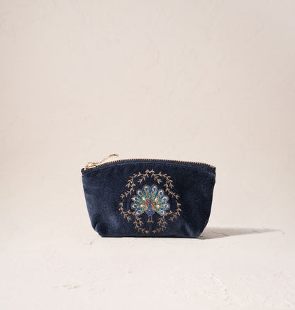 Botanical Peacock Coin Purse - Indigo Velvet