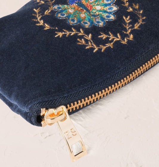 Botanical Peacock Coin Purse - Indigo Velvet