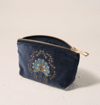 Botanical Peacock Coin Purse - Indigo Velvet