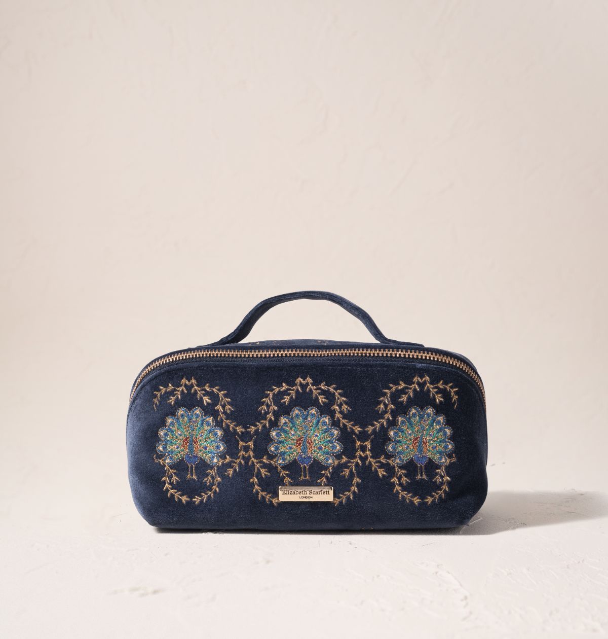 Botanical Peacock Open Flat Makeup Bag - Indigo Velvet