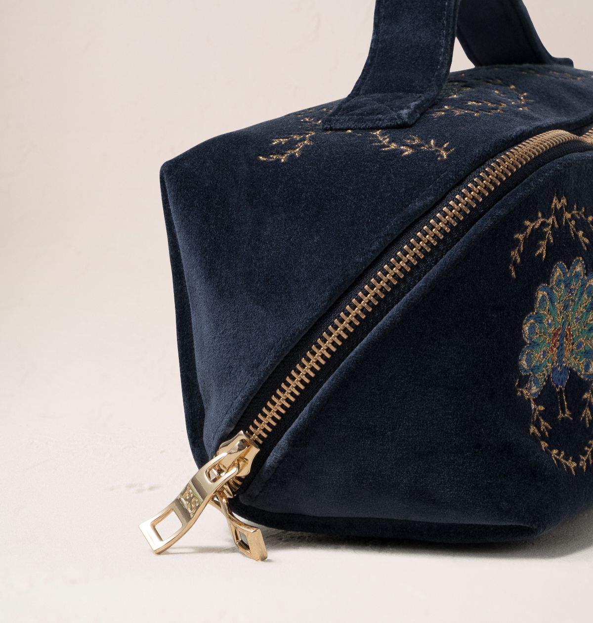 Botanical Peacock Open Flat Makeup Bag - Indigo Velvet
