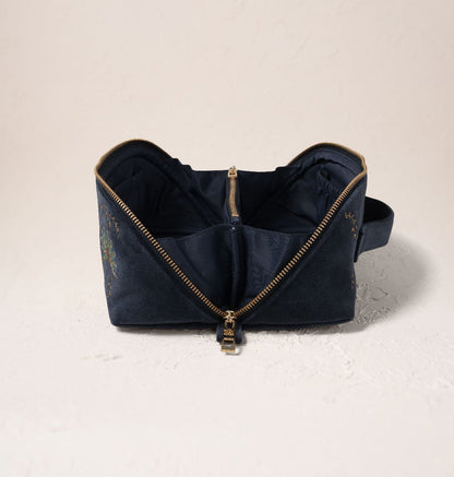 Botanical Peacock Open Flat Makeup Bag - Indigo Velvet