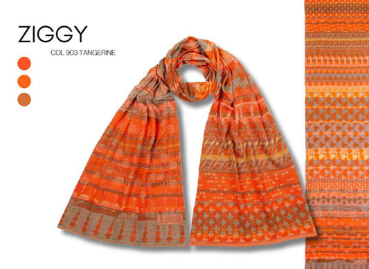 French Jacquard Scarf  - Ziggy Tangerine