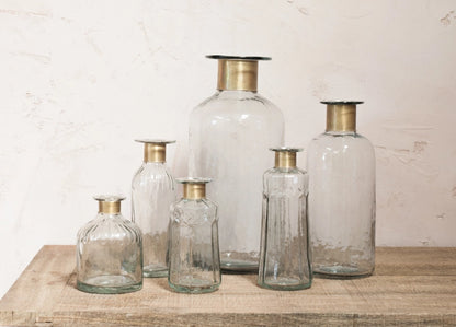 Chara Hammered Bottle - Clear Glass and Antique Brass