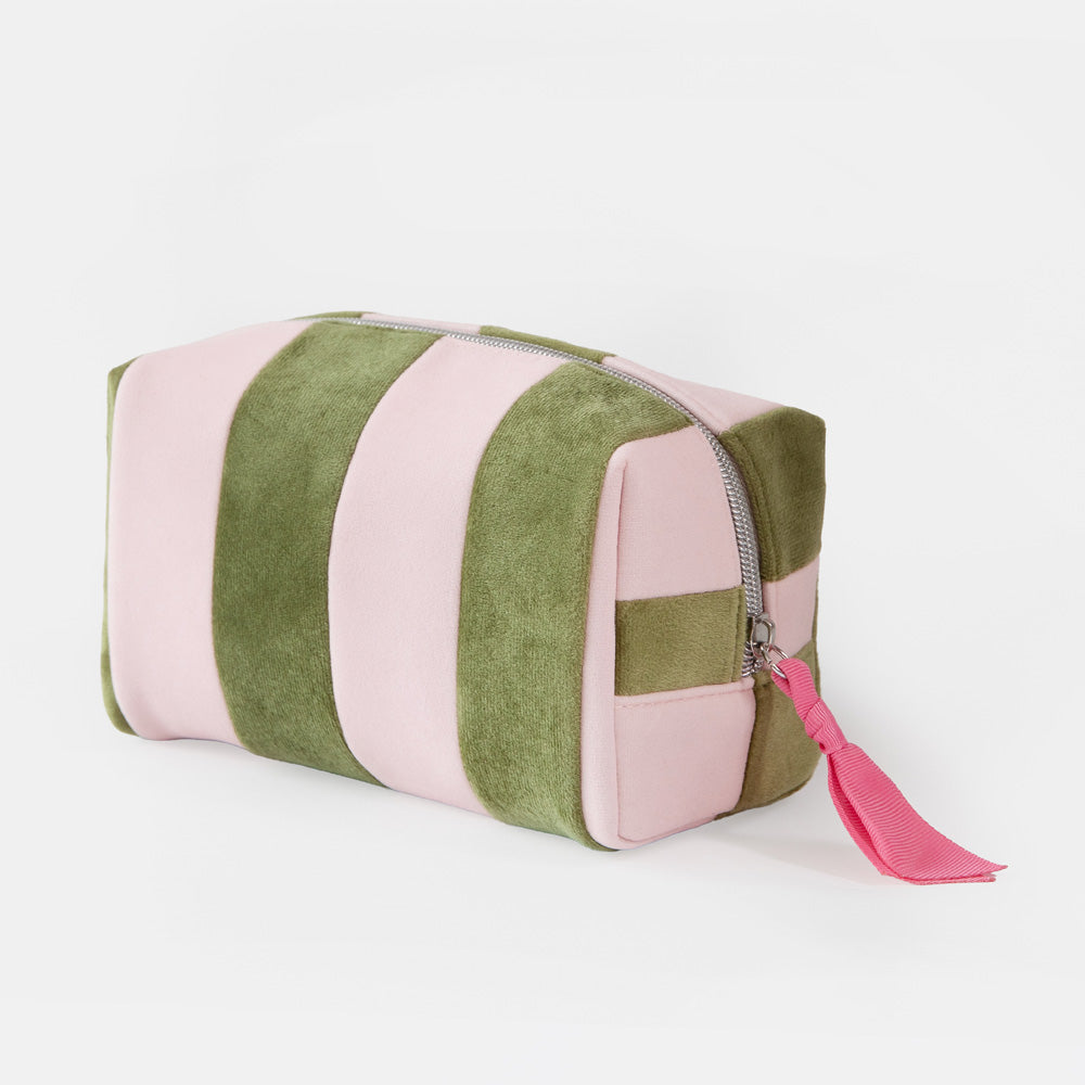 Pink and Green Stripe Cube Cosmetic Bag